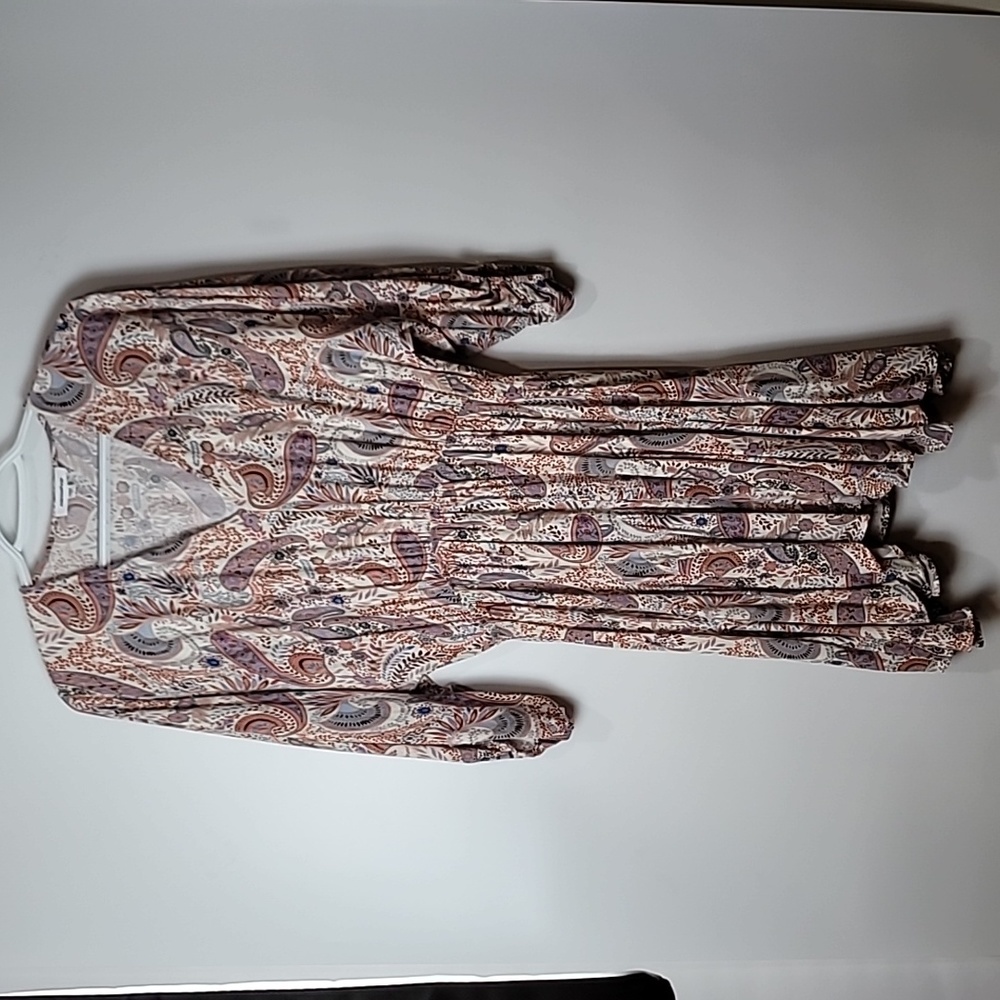 Boho Mittoshop Paisley & Floral Dress ~ V-neck ~ Flowy ~ Mauve ~ Cowgirl core - Picture 7 of 17